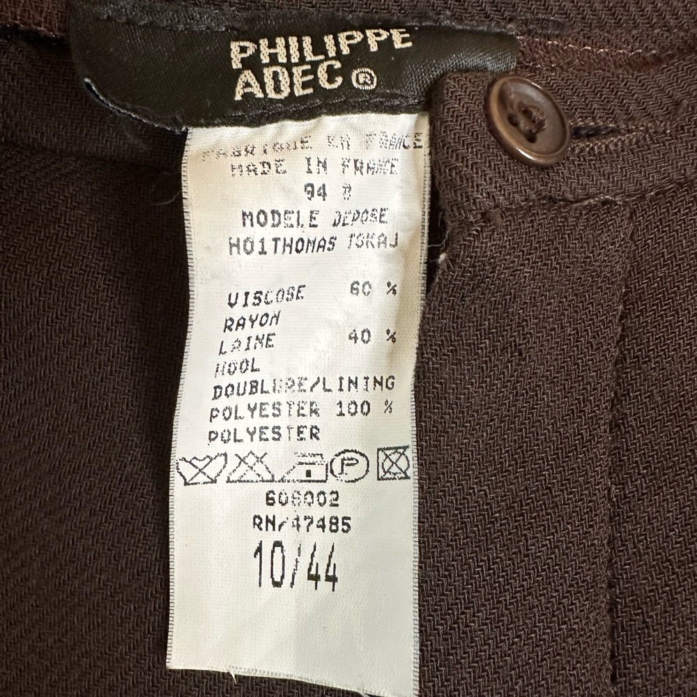 French designer Philippe Adec chocolate brown crepe pants Size FR 44 US 10 - Picture 4 of 5